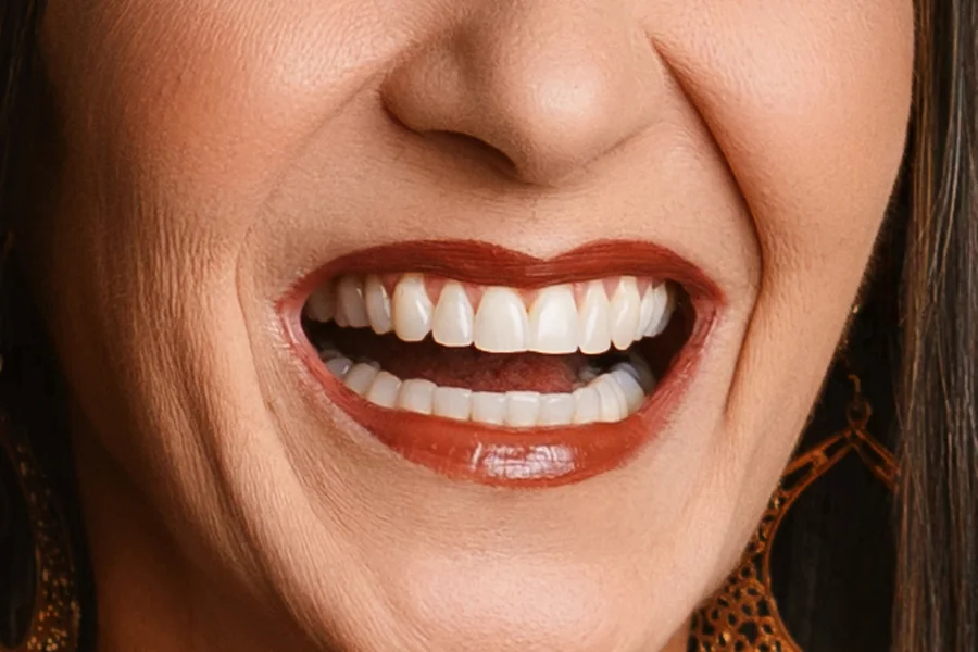 Depois: Cibele sorrindo com os dentes alinhados